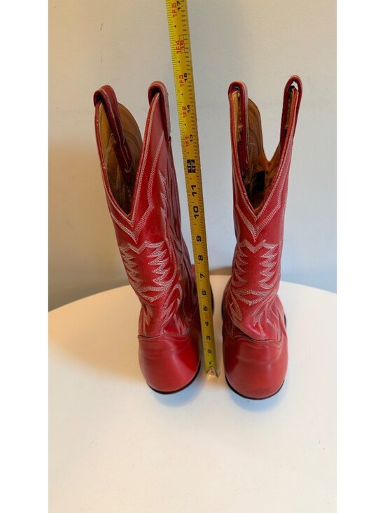 Vintage Tony Lama Red Leather Cowboy Boots Men\'s Size 10 D Black Label USA main image 6